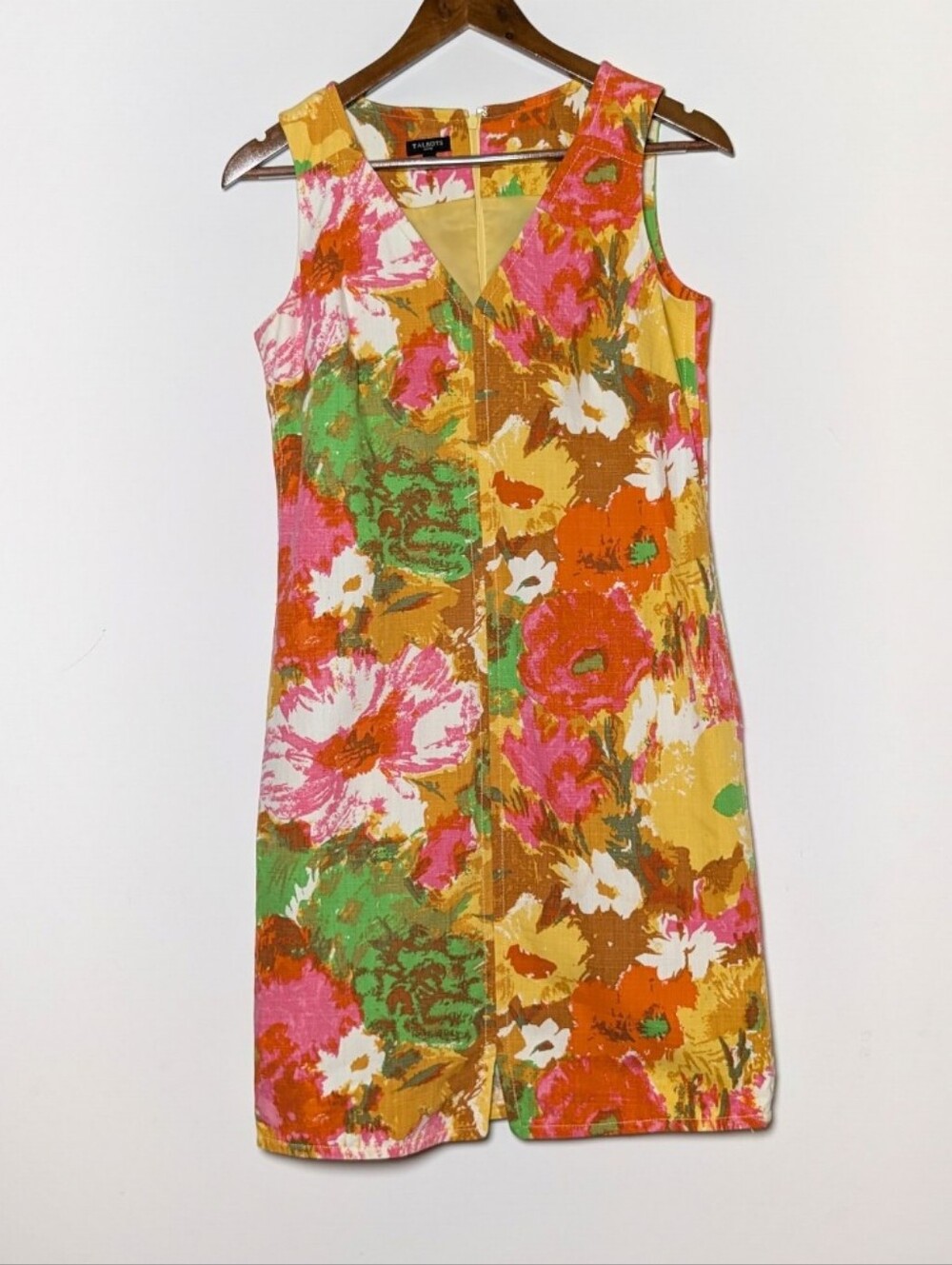 Talbots Petites Floral V-Neck Shift Dress Cotton Multicolor 6P
